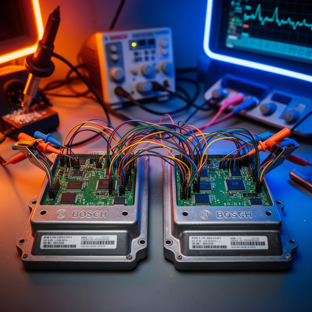 Bosch ECU Cloning in futuristic diagnostic garage