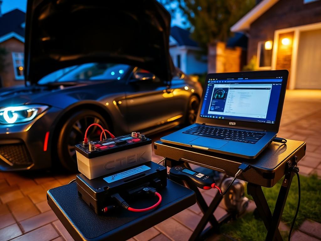 Mobile Topology Setup in futuristic diagnostic garage