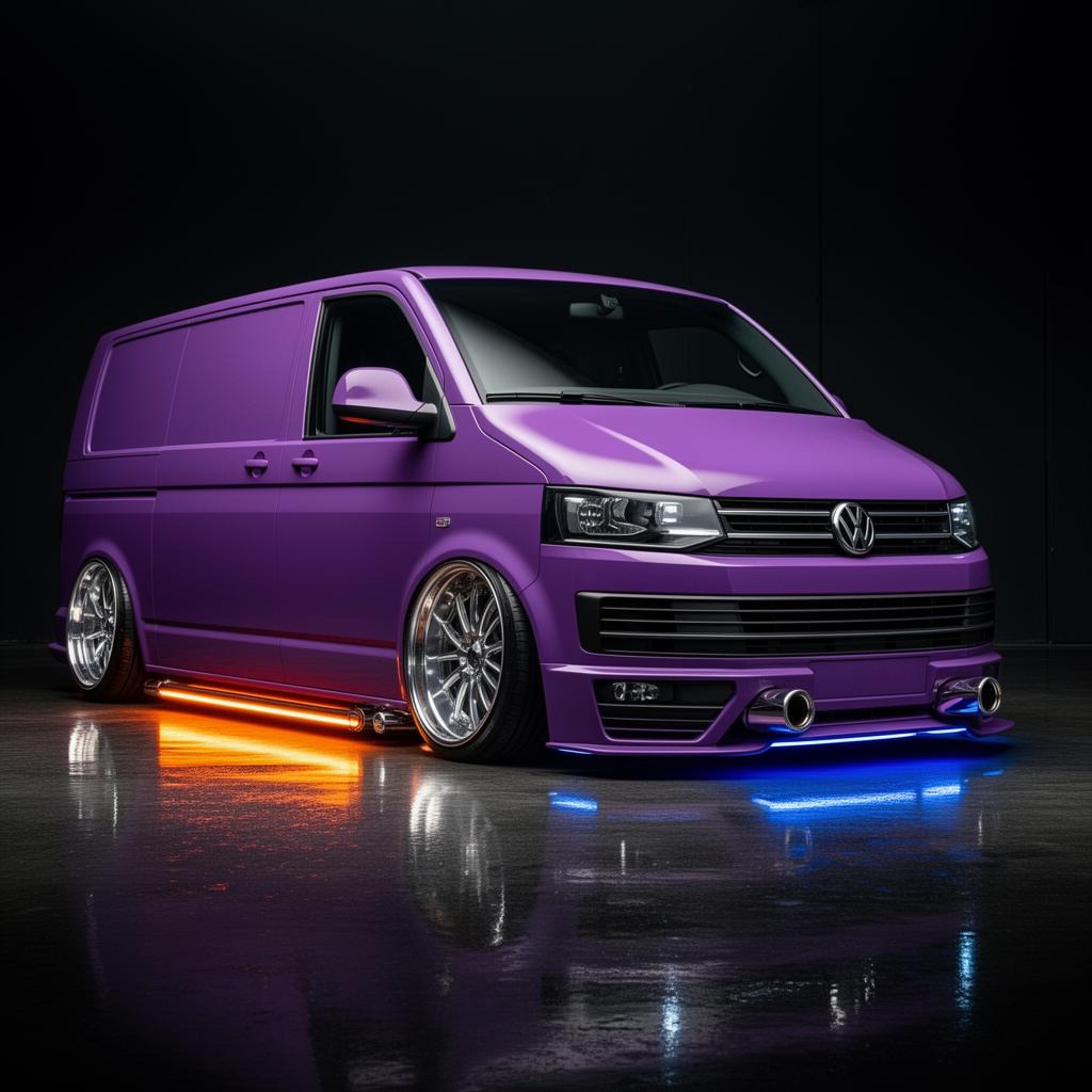 VW T5 R32 Camper in futuristic diagnostic garage