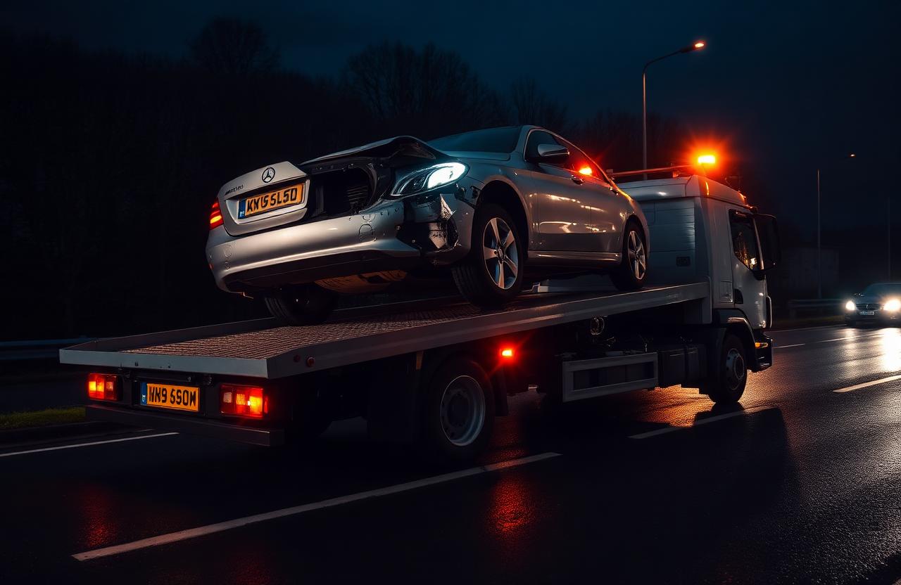 24/7 Recovery — Mercedes pickup in futuristic diagnostic garage