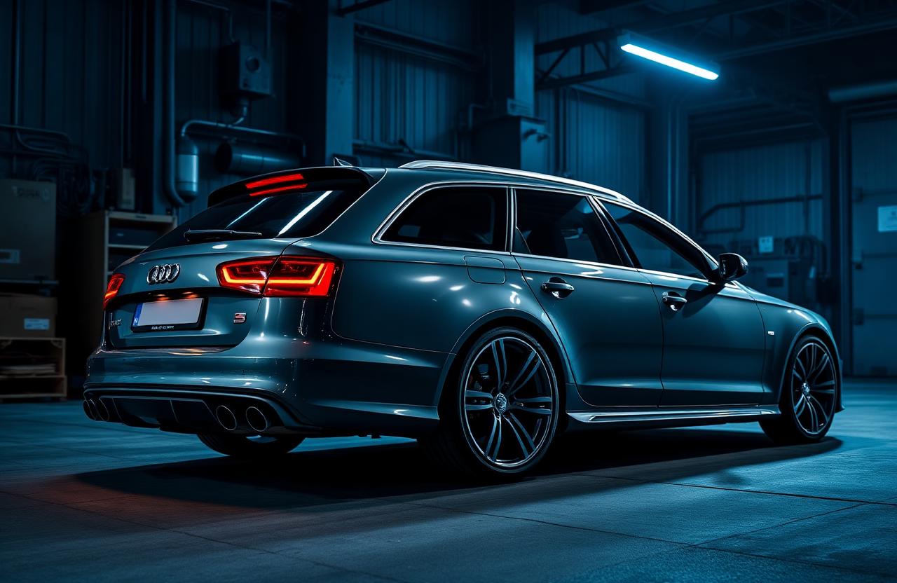 Audi RS6 C6 Avant (2010) in futuristic diagnostic garage