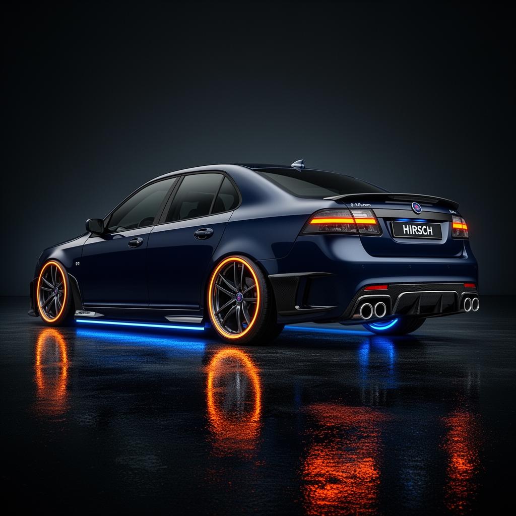 Saab 9-3 Aero 2.0T in futuristic diagnostic garage