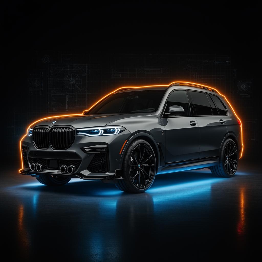BMW X7 40d (G07 LCI) in futuristic diagnostic garage